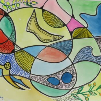 Peinture intitulée "graphique art 3" par Myriam Courty, Œuvre d'art originale, Aquarelle