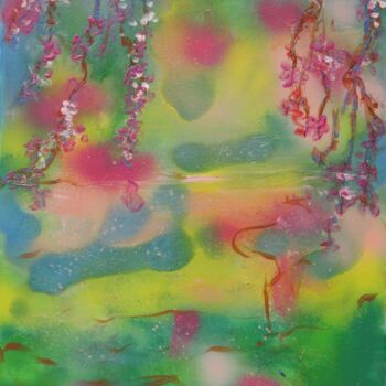 Картина под названием "cerisiers en fleurs" - Myriam Courty, Подлинное произведение искусства, Акрил