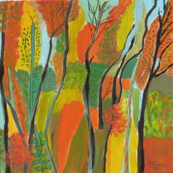 Peinture intitulée "foret en automne" par Myriam Courty, Œuvre d'art originale, Acrylique Monté sur Châssis en bois