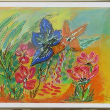 Painting titled "jardin fleuri 2024" by Myriam Courty, Original Artwork, Pastel