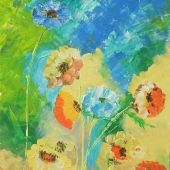 Peinture intitulée "Fleurs de printemps" par Myriam Courty, Œuvre d'art originale, Acrylique Monté sur Châssis en bois