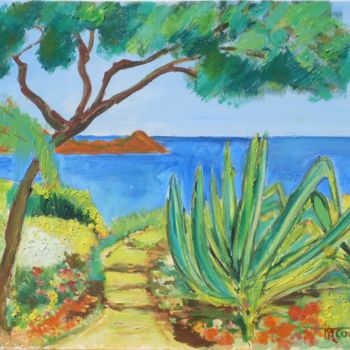 Painting titled "Cote d'Azur" by Myriam Courty, Original Artwork, Oil Mounted on Wood Stretcher frame