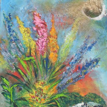 Peinture intitulée "fleurs au clair de…" par Myriam Courty, Œuvre d'art originale, Acrylique Monté sur Châssis en bois