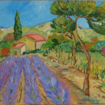 Картина под названием "lavande en provence" - Myriam Courty, Подлинное произведение искусства, Масло Установлен на Деревянна…