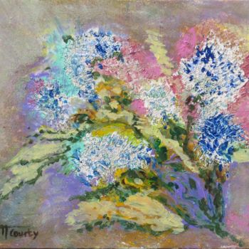 Painting titled "Les lilas blancs" by Myriam Courty, Original Artwork, Acrylic Mounted on Wood Stretcher frame