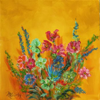 Painting titled "Bouquet champêtre" by Myriam Courty, Original Artwork, Acrylic Mounted on Wood Stretcher frame