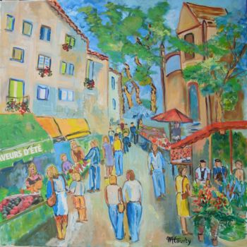 Painting titled "Marché provencal" by Myriam Courty, Original Artwork, Acrylic Mounted on Wood Stretcher frame