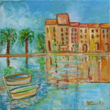 Painting titled "Port provencal" by Myriam Courty, Original Artwork, Acrylic Mounted on Wood Stretcher frame
