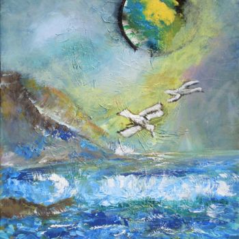Картина под названием "Marine nocturne" - Myriam Courty, Подлинное произведение искусства, Акрил Установлен на Деревянная ра…