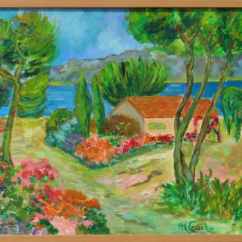 Pintura intitulada "Côte d'Azur au prin…" por Myriam Courty, Obras de arte originais, Óleo Montado em Armação em madeira