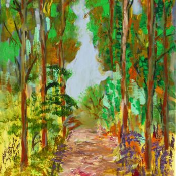 Peinture intitulée "Allée forestière" par Myriam Courty, Œuvre d'art originale, Acrylique Monté sur Châssis en bois