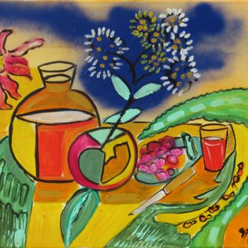 Pintura titulada "Le bouquet et la cr…" por Myriam Courty, Obra de arte original, Acrílico Montado en Bastidor de camilla de…