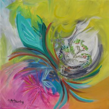 Painting titled "Eclosion" by Myriam Courty, Original Artwork, Acrylic Mounted on Wood Stretcher frame