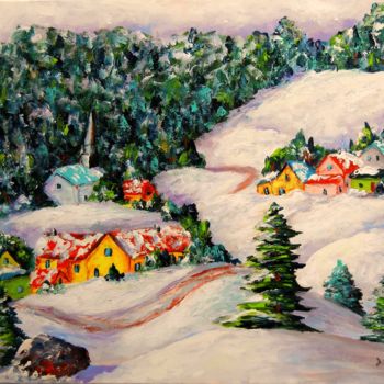 Pintura titulada "Village enneigés II…" por Jean Cousineau, Obra de arte original, Acrílico