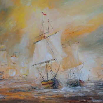 Картина под названием "Bataille navale 5" - Jean Pierre Coussaert, Подлинное произведение искусства, Масло
