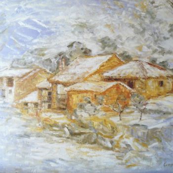 Schilderij getiteld "Paisaje nevado 2" door Covadonga Vega, Origineel Kunstwerk, Olie