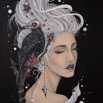 Картина под названием "Raven" - Alisa Covatari, Подлинное произведение искусства, Акрил