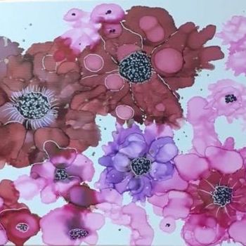 Ζωγραφική με τίτλο "voltige de fleurs" από Christine Delafont, Αυθεντικά έργα τέχνης, Μελάνι