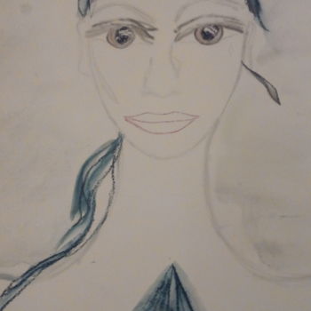 Drawing titled "Femme qui sourit...." by Coyote Shah, Original Artwork, Pastel