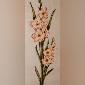 Textile Art titled "Gladiolus" by Cozy Corner, Original Artwork, Embroidery Mounted on Wood Stretcher frame