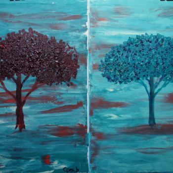 Painting titled "Pair of Trees - Sou…" by Colette Pennarun, Original Artwork, Oil