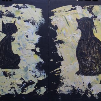 Painting titled "Pair of Cats - Duo…" by Colette Pennarun, Original Artwork, Oil