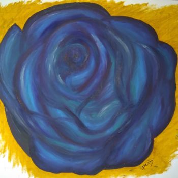 Painting titled "Rose Bleue n° 5 (sé…" by Colette Pennarun, Original Artwork, Oil