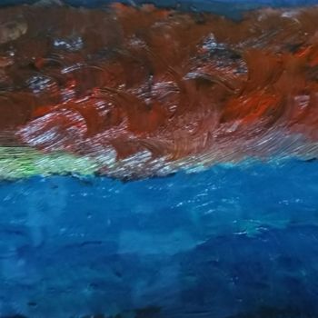 Painting titled "Sunset over the Sea…" by Colette Pennarun, Original Artwork, Oil