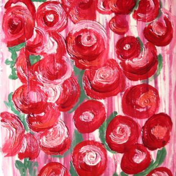 Ζωγραφική με τίτλο "Tapis de roses - In…" από Colette Pennarun, Αυθεντικά έργα τέχνης, Λάδι