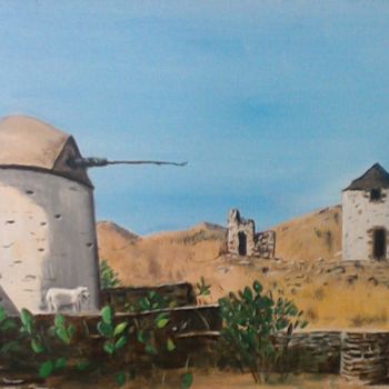 Painting titled "The Derelict Windmi…" by Roachie - The Gallipoli Artist, Original Artwork, Acrylic
