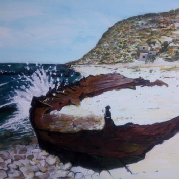 Painting titled "'W' Beach Wreck - M…" by Roachie - The Gallipoli Artist, Original Artwork, Acrylic