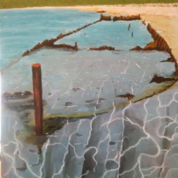 Painting titled "The Lighter Wreck o…" by Roachie - The Gallipoli Artist, Original Artwork, Acrylic