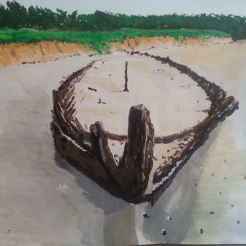 Painting titled "Shipewreck 'W Beach…" by Roachie - The Gallipoli Artist, Original Artwork, Acrylic