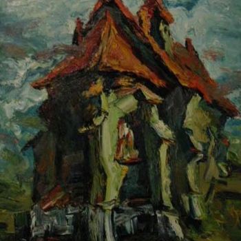Painting titled "Biserica din spate" by Andrei Semyonov, Original Artwork