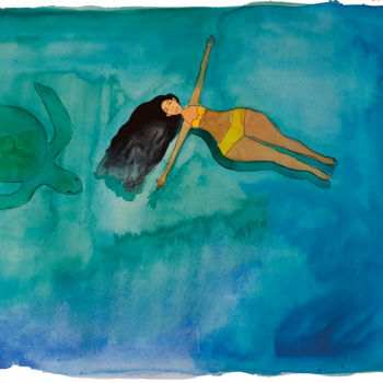 绘画 标题为“La femme et la tort…” 由Barbara Colas, 原创艺术品, 水彩