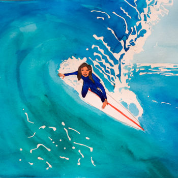 Malerei mit dem Titel "La surfeuse" von Barbara Colas, Original-Kunstwerk, Aquarell