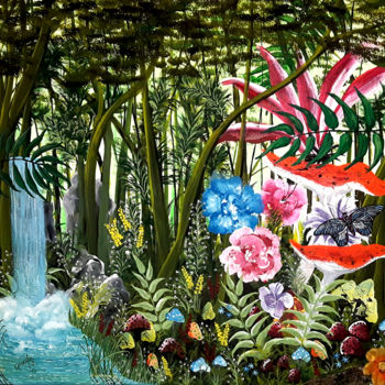 Картина под названием "Rêve Amazonien" - Jennifer Létourneau, Подлинное произведение искусства, Акрил Установлен на Деревянн…
