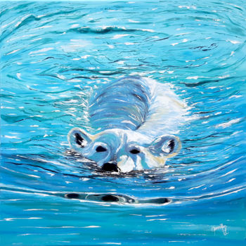 Painting titled "Polar Bear" by Jennifer Létourneau, Original Artwork, Acrylic Mounted on Wood Stretcher frame
