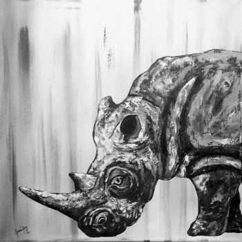 Peinture intitulée "Rhinocéros" par Jennifer Létourneau, Œuvre d'art originale, Acrylique Monté sur Châssis en bois