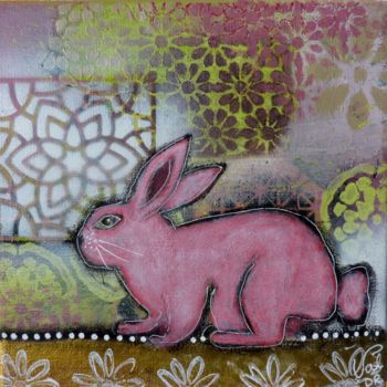 Pittura intitolato "Le lapin rose" da Valérie Dupont Roussel Atelier Creative , Opera d'arte originale