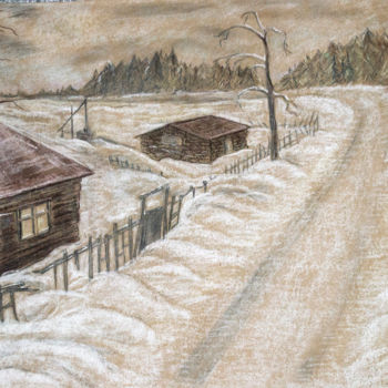 Painting titled "Дорога в снегу" by Natalia Habarova, Original Artwork, Other