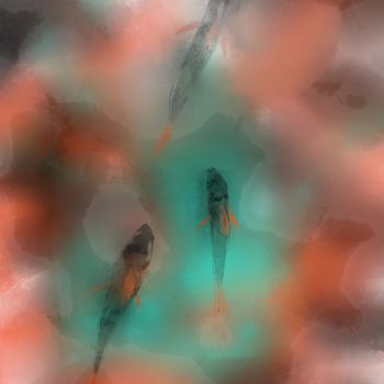 Digital Arts με τίτλο "Life in the lake" από Vladimir Kononenko, Αυθεντικά έργα τέχνης, Ψηφιακή ζωγραφική