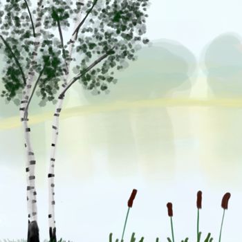 Digital Arts titled "Forest pond" by Vladimir Kononenko, Original Artwork, Digital Painting