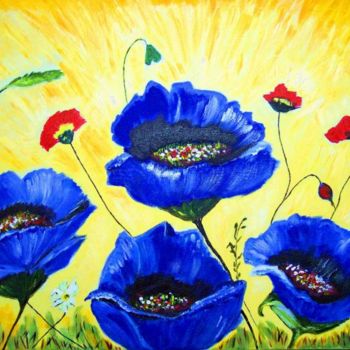Peinture intitulée "53-champs-bleu" par Crilamb, Œuvre d'art originale