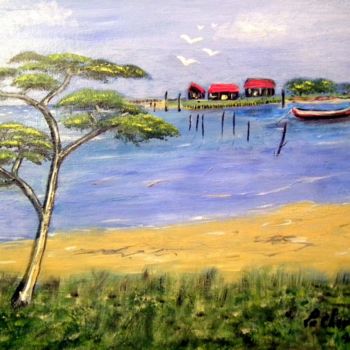 Painting titled "257- la plage" by Crilamb, Original Artwork, Oil