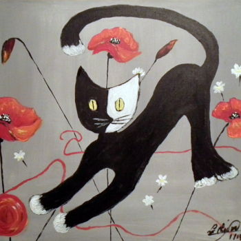 Painting titled "369-chat-tricotteur…" by Crilamb, Original Artwork