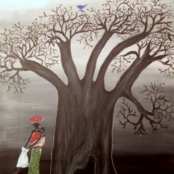 Painting titled "374-le-baobab-et-l-…" by Crilamb, Original Artwork, Oil