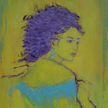 Malerei mit dem Titel "Woman In Blue" von Crina Iancau, Original-Kunstwerk, Öl