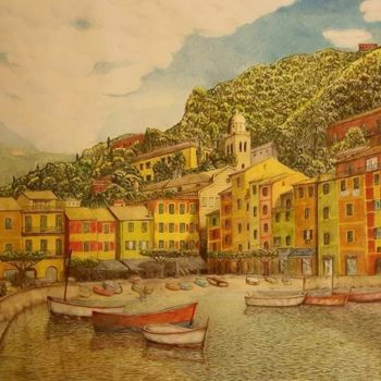 "Portofino" başlıklı Resim Kiko Cristoni tarafından, Orijinal sanat, Mum boya