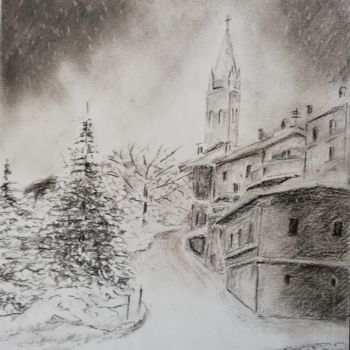 Disegno intitolato "La Nevicata" da Kiko Cristoni, Opera d'arte originale, Pastello